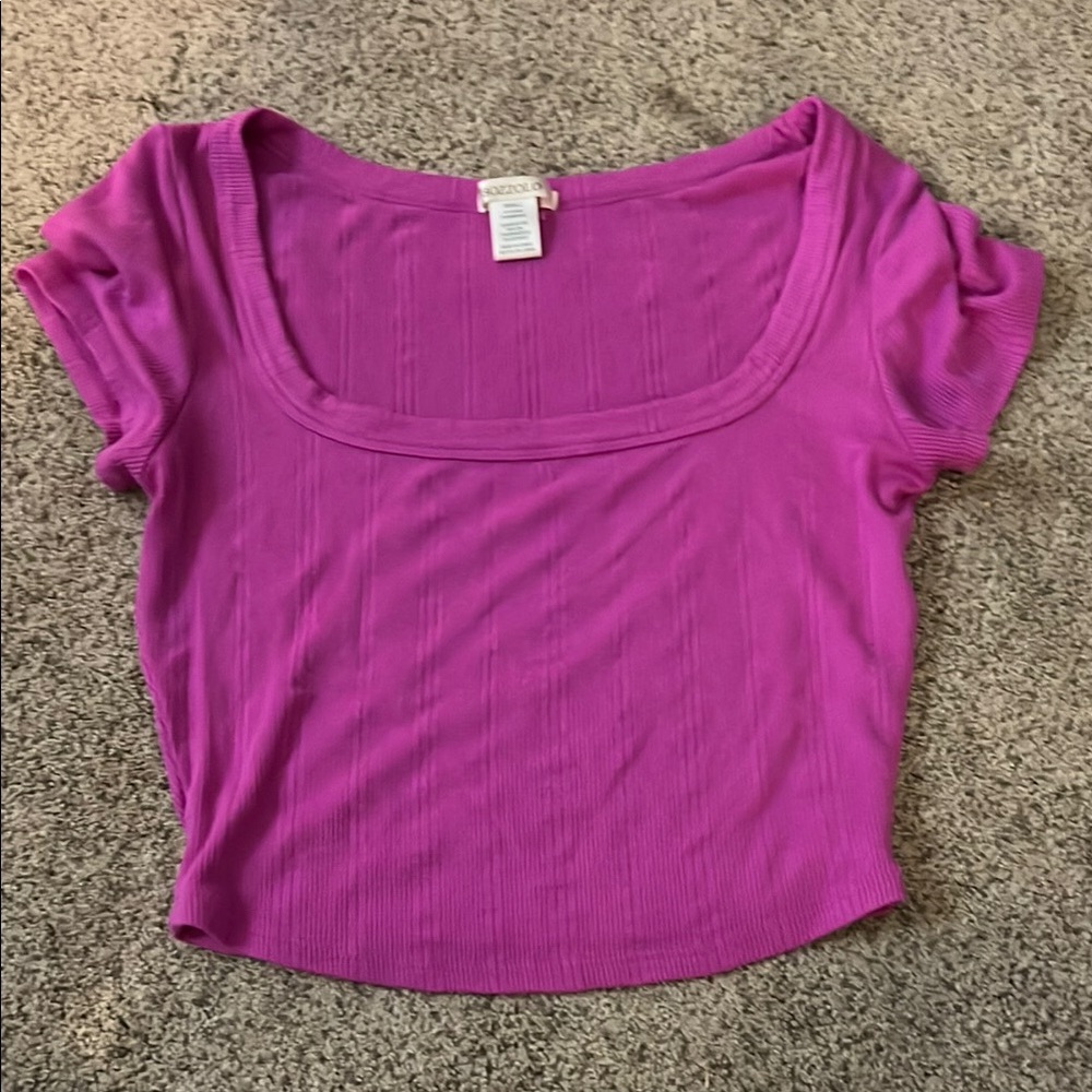 Magenta Ribbed Scoop Neck Top